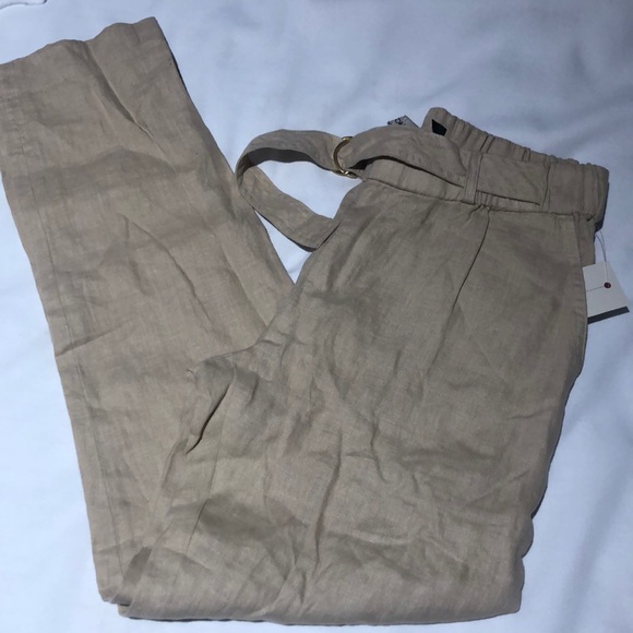 New Guess Marciano Linen Pants Relaxed Slim Leg Sand Beige S - Picture 2 of 5